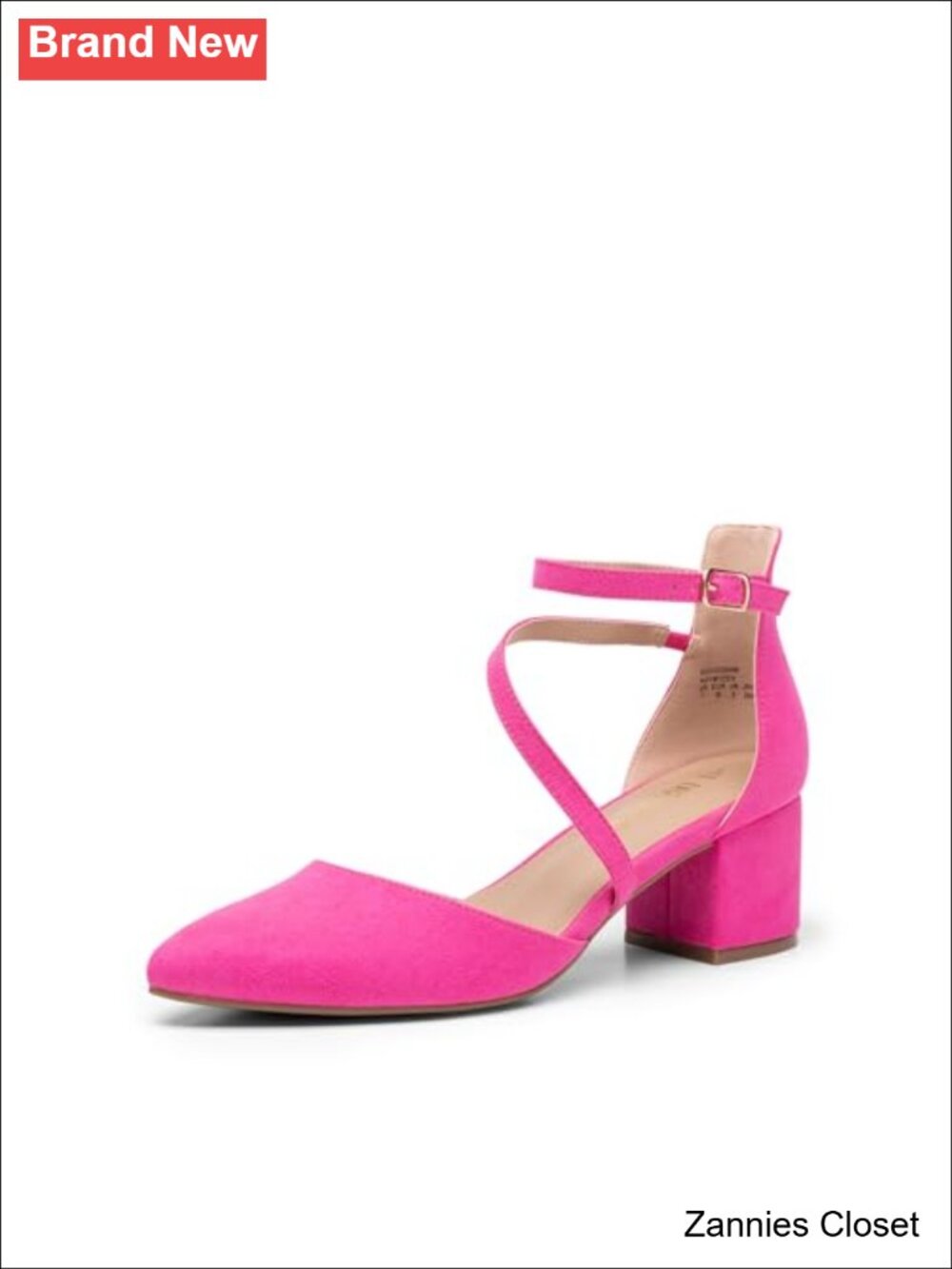 ✨ Women's Pointed Toe Block Heel Pumps with Ankle Strap Buckle Faux Suede Dress